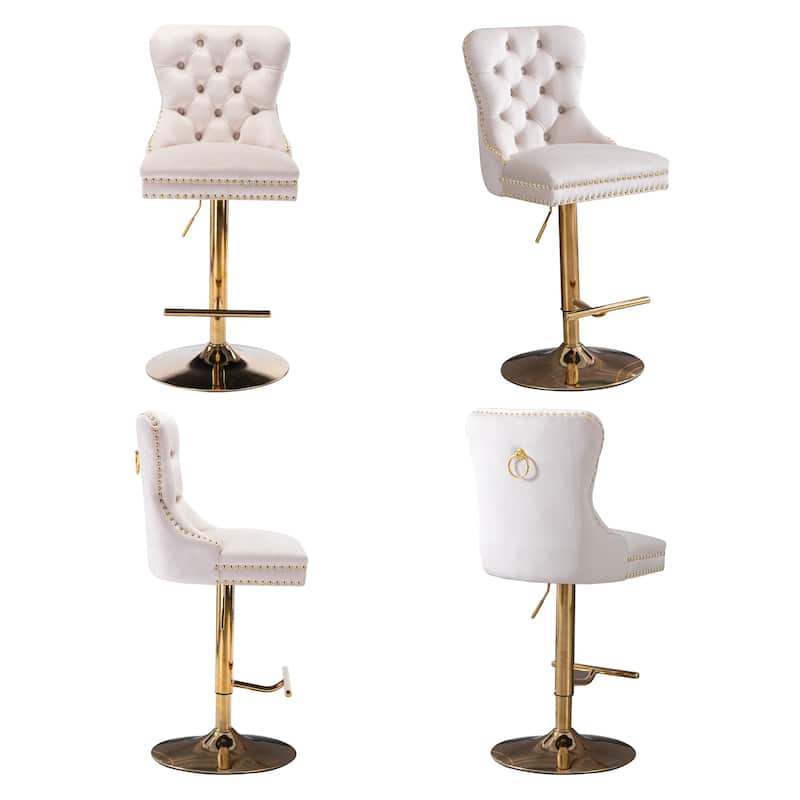 Thick Golden Swivel Velvet Bar Stools Set of 6
