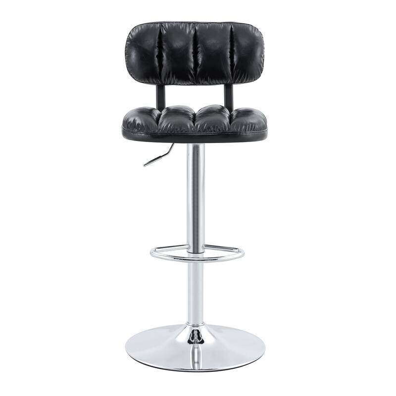 PU Leather Upholstered Bar Stools Set of 2, Adjustable Height Swivel Bar Stools, Dining Chairs with Chrome Base & Footrest