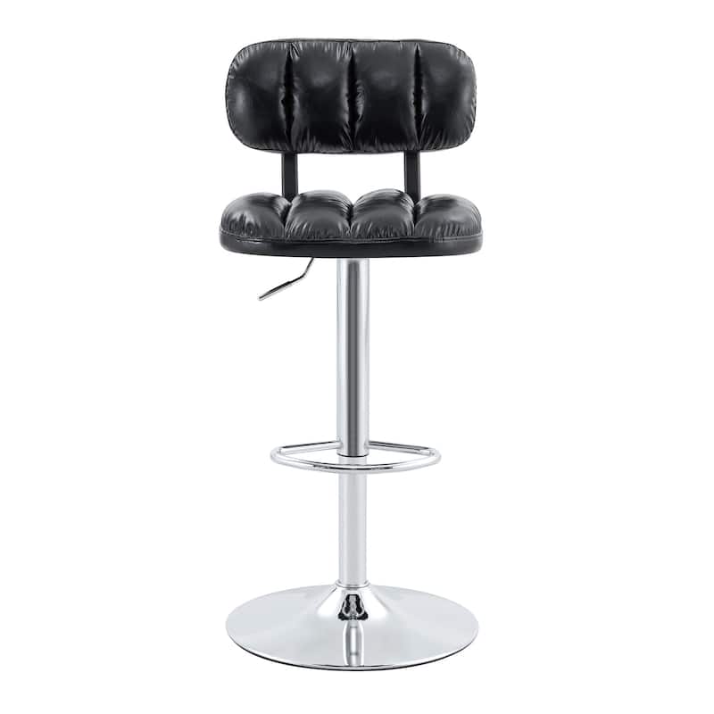 Set of 2 Adjustable Height Bar Stools, PU Leather Upholstered with Chrome Base & Footrest, Modern Comfortable Stools