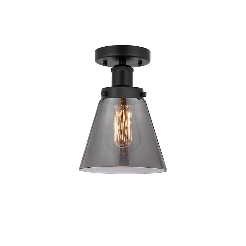 Innovations Lighting Edison Cone - 1 Light 7" Semi-Flush Mount - Matte Black/Light Smoke