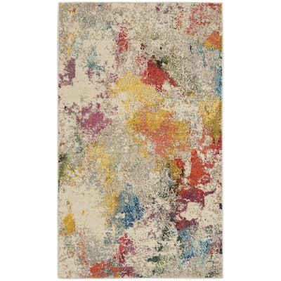 HomeRoots 3' X 5' Ivory Abstract Power Loom Non Skid Area Rug - 3'6"