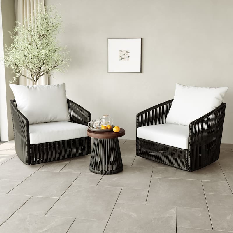 3-piece Cushioned Swivel Patio Wicker Furniture Set Outdoor Rattan Bistro Set.