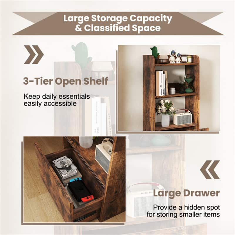 Wooden Bookshelf with Drawer 3 Tier Storage Shelf for Living Room Office Study Durable Engineered Wood Organizer