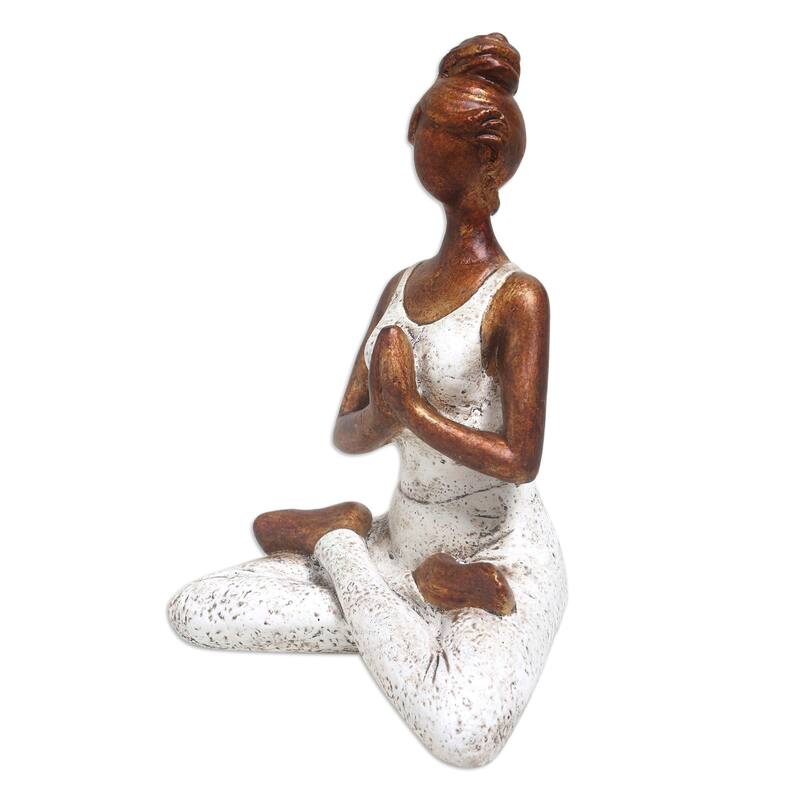 Novica Handmade Asana Pose In White Cement Statuette