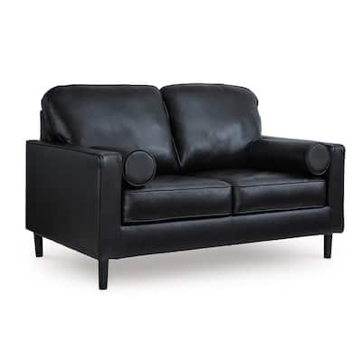 Bryc Loveseat, 2 Bolster Pillows, 61 Inch Black Real and Faux Leather