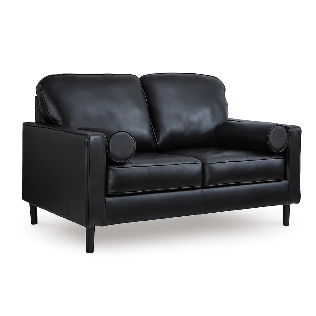Bryc Loveseat, 2 Bolster Pillows, 61 Inch Black Real and Faux Leather