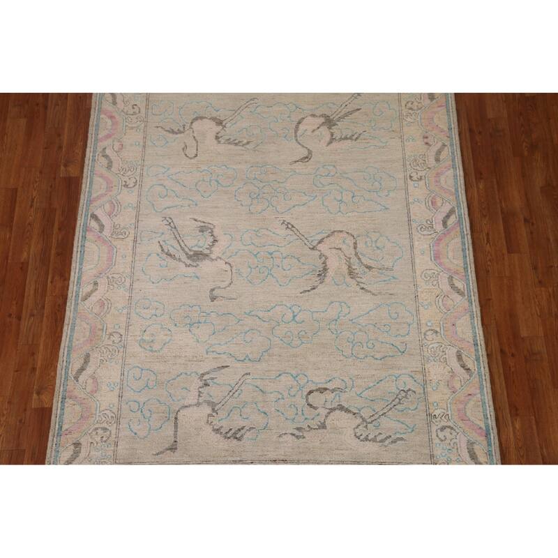 Handmade Vegetable Dye Oushak Turkish Area Rug Oriental Wool Carpet - 5'4"x 7'1"