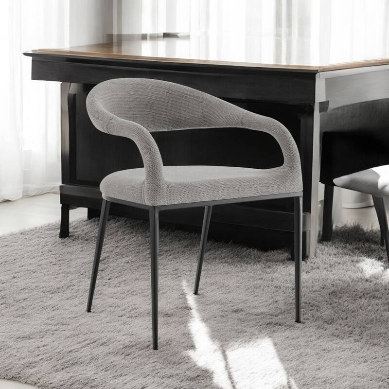 HomeRoots Set of Two Gray And Black Upholstered Polyester Open Back Dining Arm Chairs - Set of 2