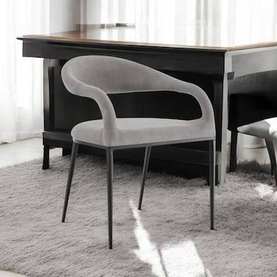 HomeRoots Set of Two Gray And Black Upholstered Polyester Open Back Dining Arm Chairs