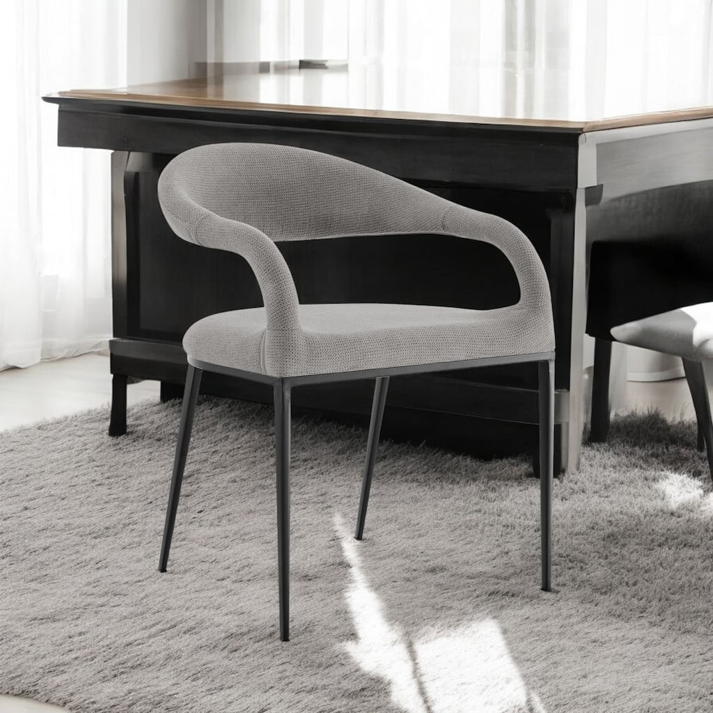 HomeRoots Set of Two Gray And Black Upholstered Polyester Open Back Dining Arm Chairs