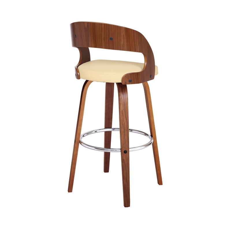 HomeRoots 30" Cream and Brown Fabric and Iron Low Back Bar Height Swivel Bar Chair
