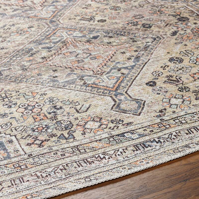 Livabliss Verninac Distressed Medallion Printed Washable Rug