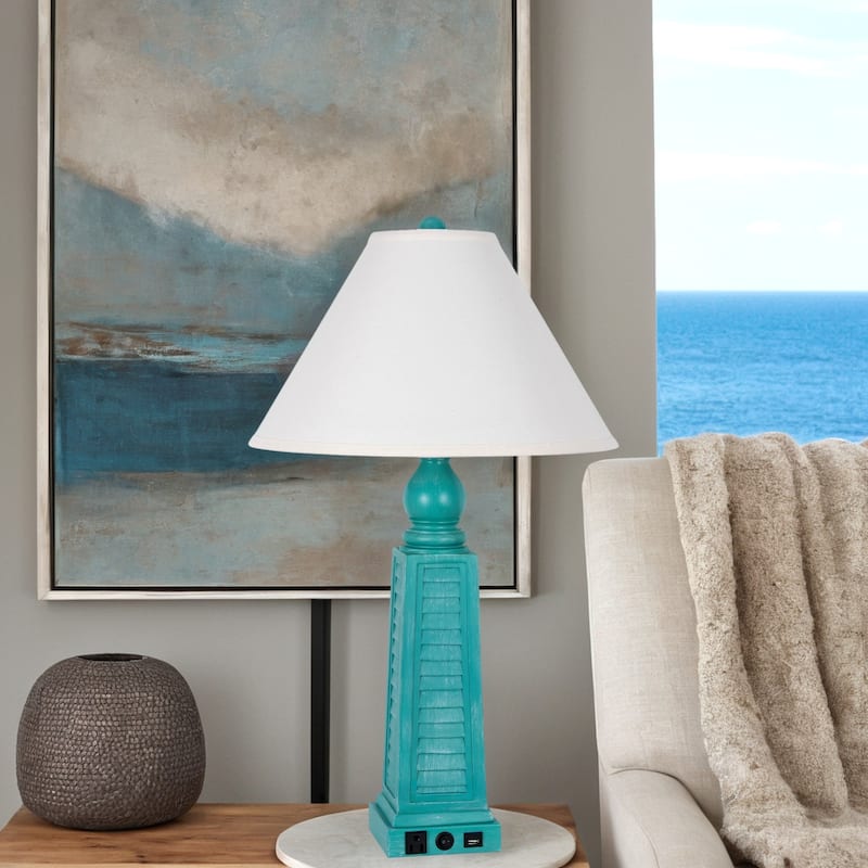 Polyresin 31" Table Lamp with Linen Shade, Dark Teal (Set of 2)