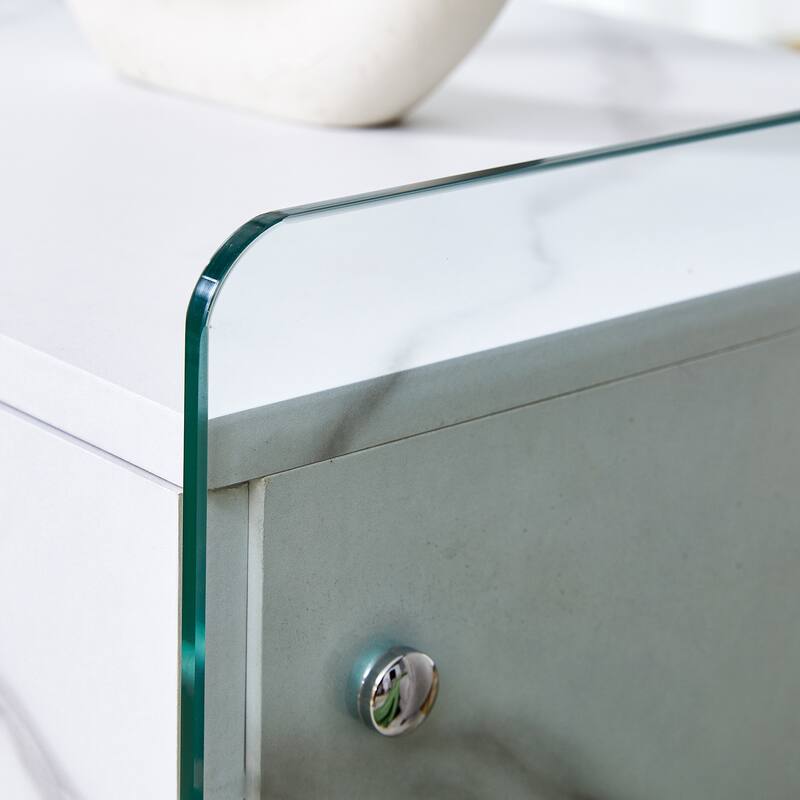 Bedside Table With Drawers With Tempered Glass Legs
