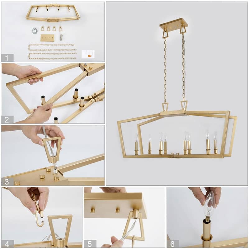 Zeci Modern Glam Gold Linear Chandelier Lantern Farmhouse Kitchen Island Lights for Dining Room - L37"xW13"xH22"