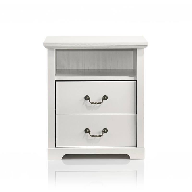 247 Shop At Home Marie 2-Drawer Nightstand with Open Storage Shelf