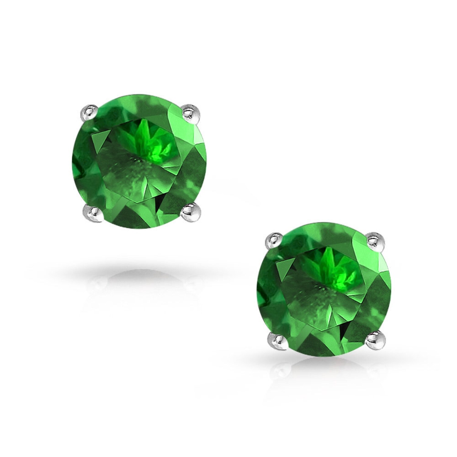 Round Brilliant Cut Cubic Zirconia CZ Crystal .925 Sterling Silver Stud Earrings