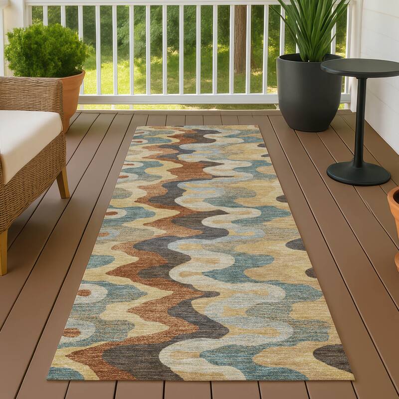 Machine Washable Indoor/ Outdoor Modern Mason Chantille Rug - Gold - 2'3" x 7'6"