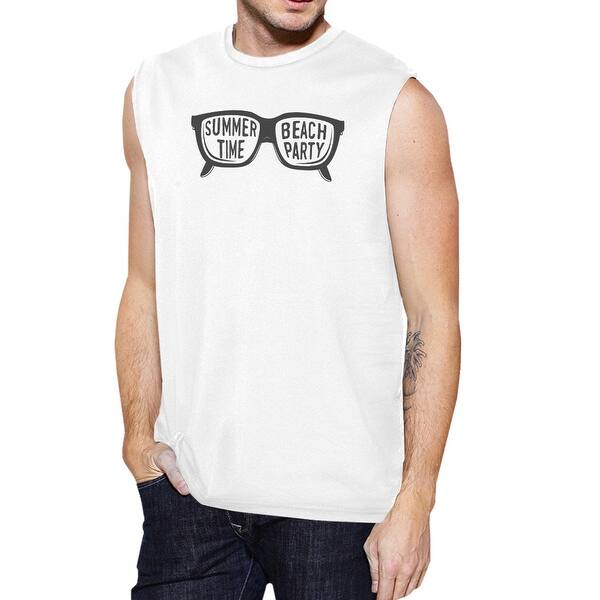 Shop Summer Time Beach Party Mens White Summer Theme Muscle Tee