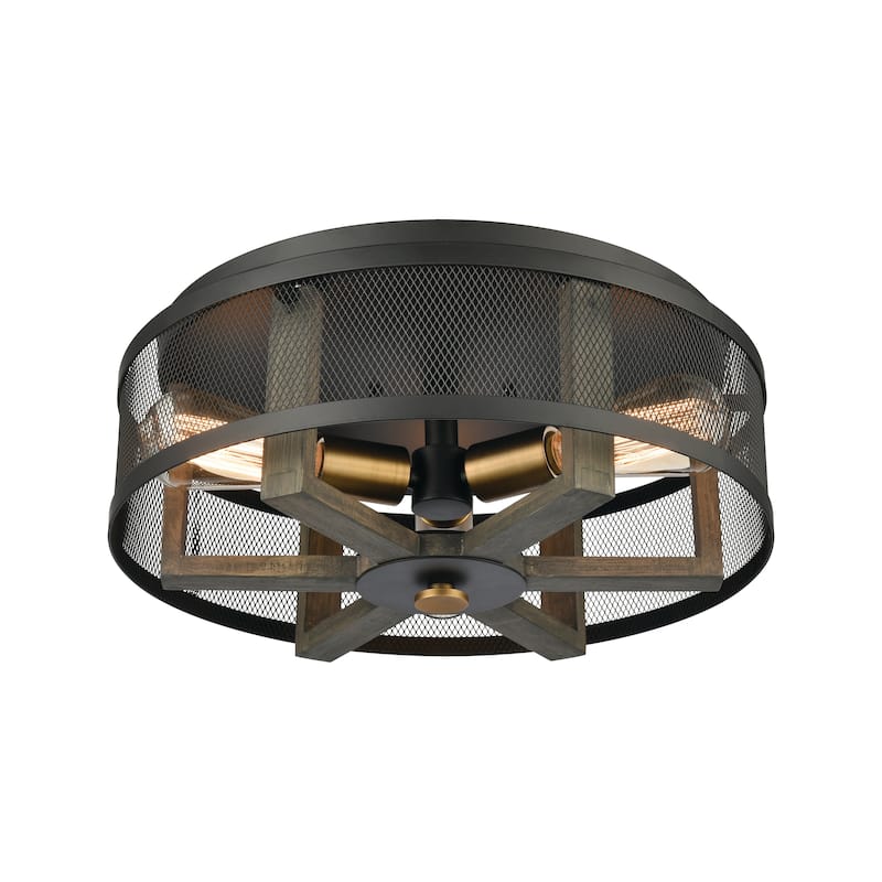 Elk Home Woodbridge Black With Metal Shade 3 Light Flush Mount