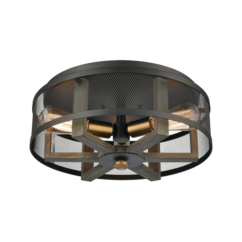 Elk Home Woodbridge Black With Metal Shade 3 Light Flush Mount