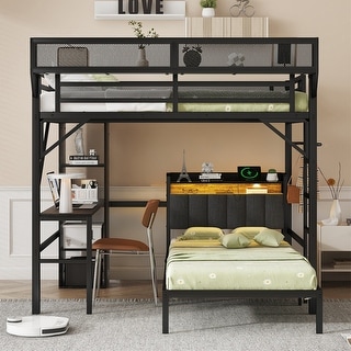 Full over Twin Metal Bunk Bed with Desk and Bookshelves - Bed Bath ...