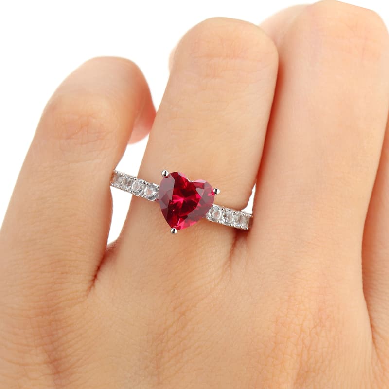 Miadora 3 7/8ct TGW Created Ruby and Created White Sapphire Heart Ring Sterling Silver