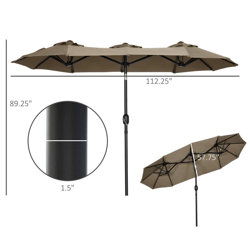 Double-sided Patio Umbrella 9.5' Large Outdoor Market Umbrella with Push Button Tilt and Crank, 3 Air Vents and 12 Ribs