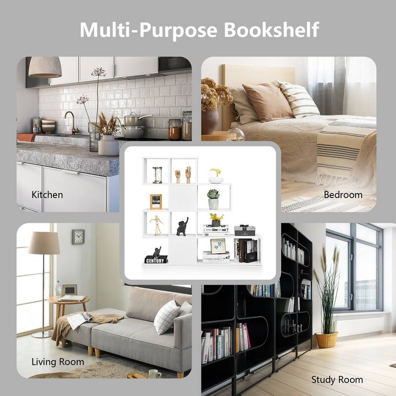 5-Tier Ladder Bookshelf with Open Shelves Modern Storage Display Rack for Home Office Living Room - 47" x 8" x 43" (L x W x H)