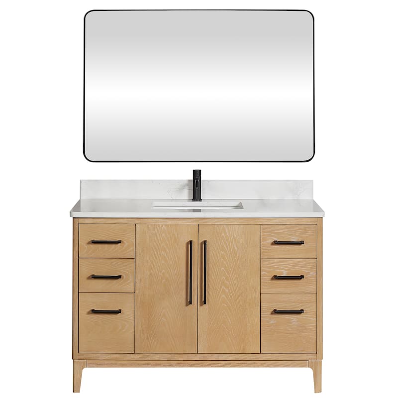 Gara Single Bath Vanity with Composite Stone Top and Mirror