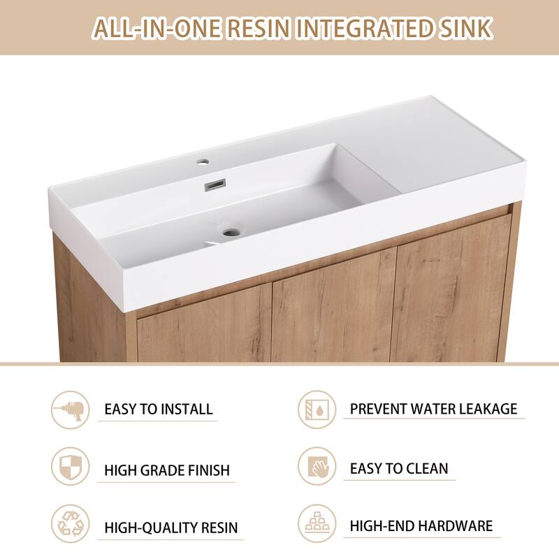 BNK 24/30/48/60 inch Freestanding Resin Sink Bathroom Vanity with Soft Close Door and Adjustable Shelf