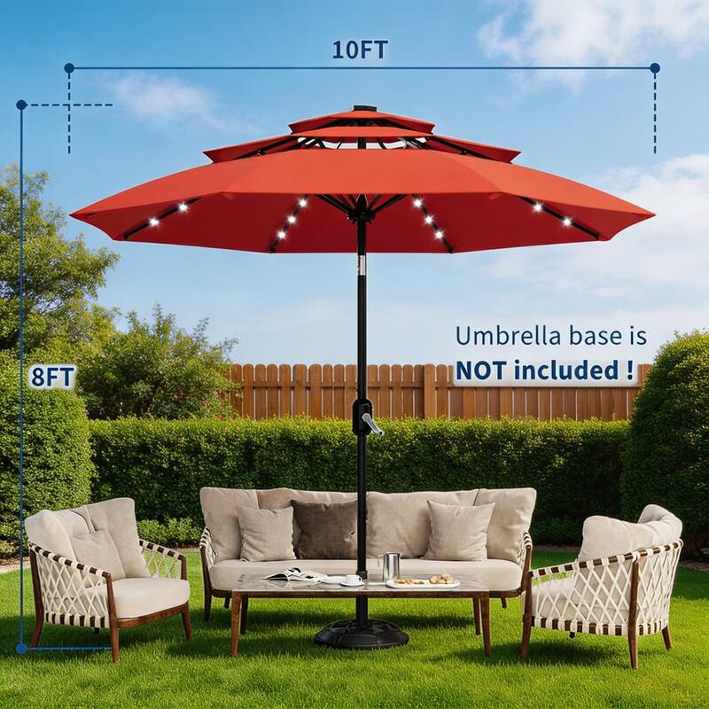 3-Tier Solar Patio Umbrella, with LED Lights and Vents