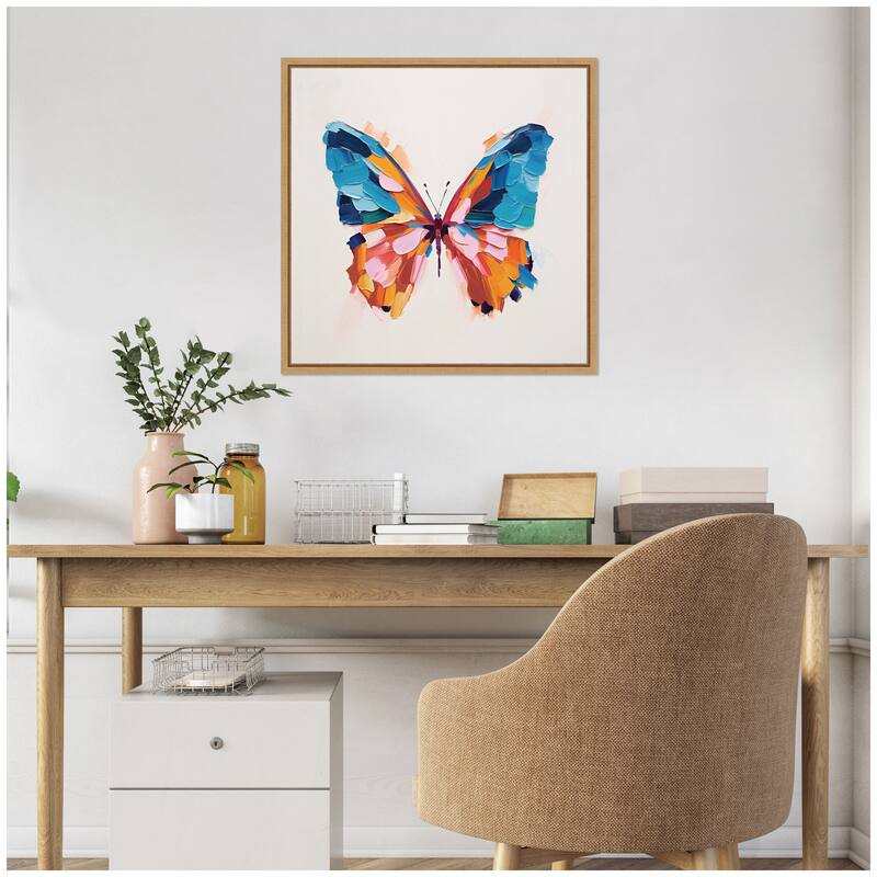 Kate and Laurel Sylvie Bold Colorful Brush Boho Butterfly Framed Canvas by The Creative Bunch Studio