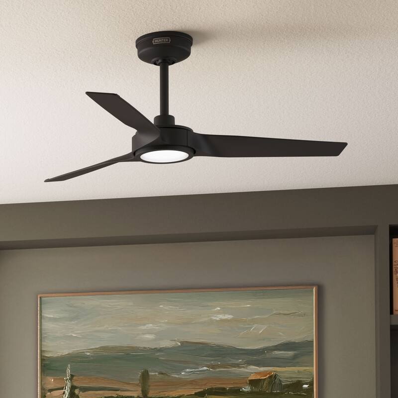 Hunter Zentech Wi-Fi ENERGY STAR Damp Rated Ceiling Fan w/ LED Light and Handheld Remote - Modern & Contemporary - SMART FAN! - 44 Inches - 44" Matte Black-3 blade