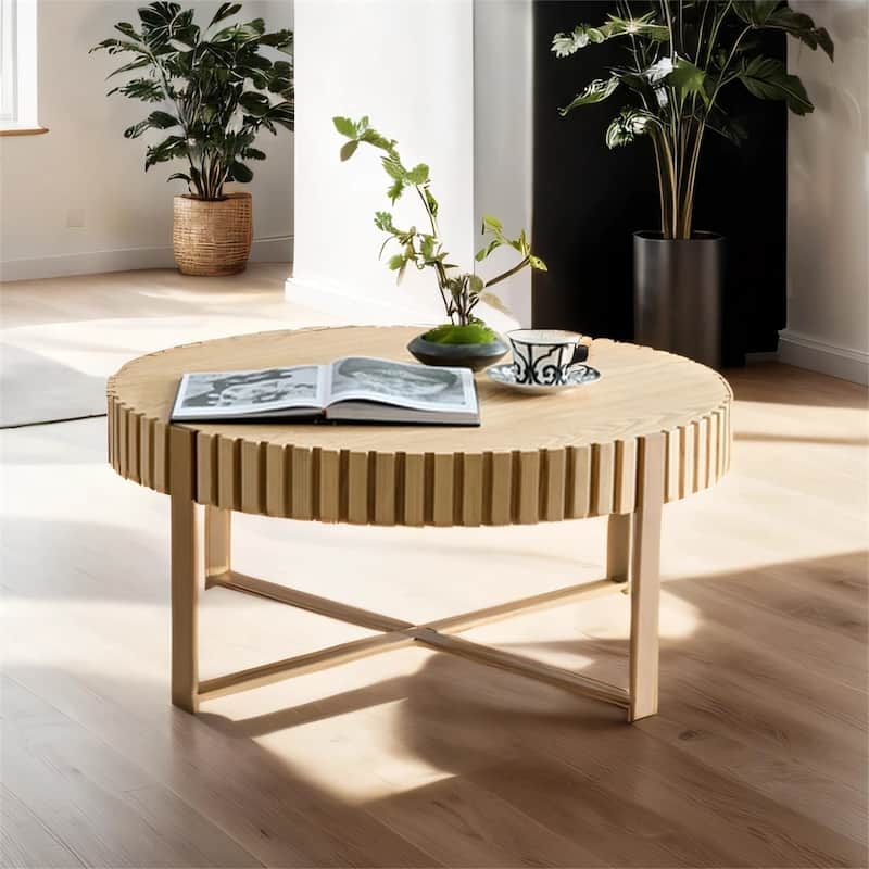 Modern 31.5" Round Coffee Table with Sturdy Metal Pedestal