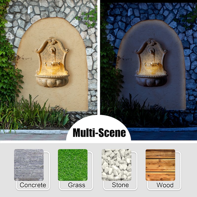 Glitzhome European 2-Tier Sculptural Resin LED Outdoor Wall/Floor Fountains