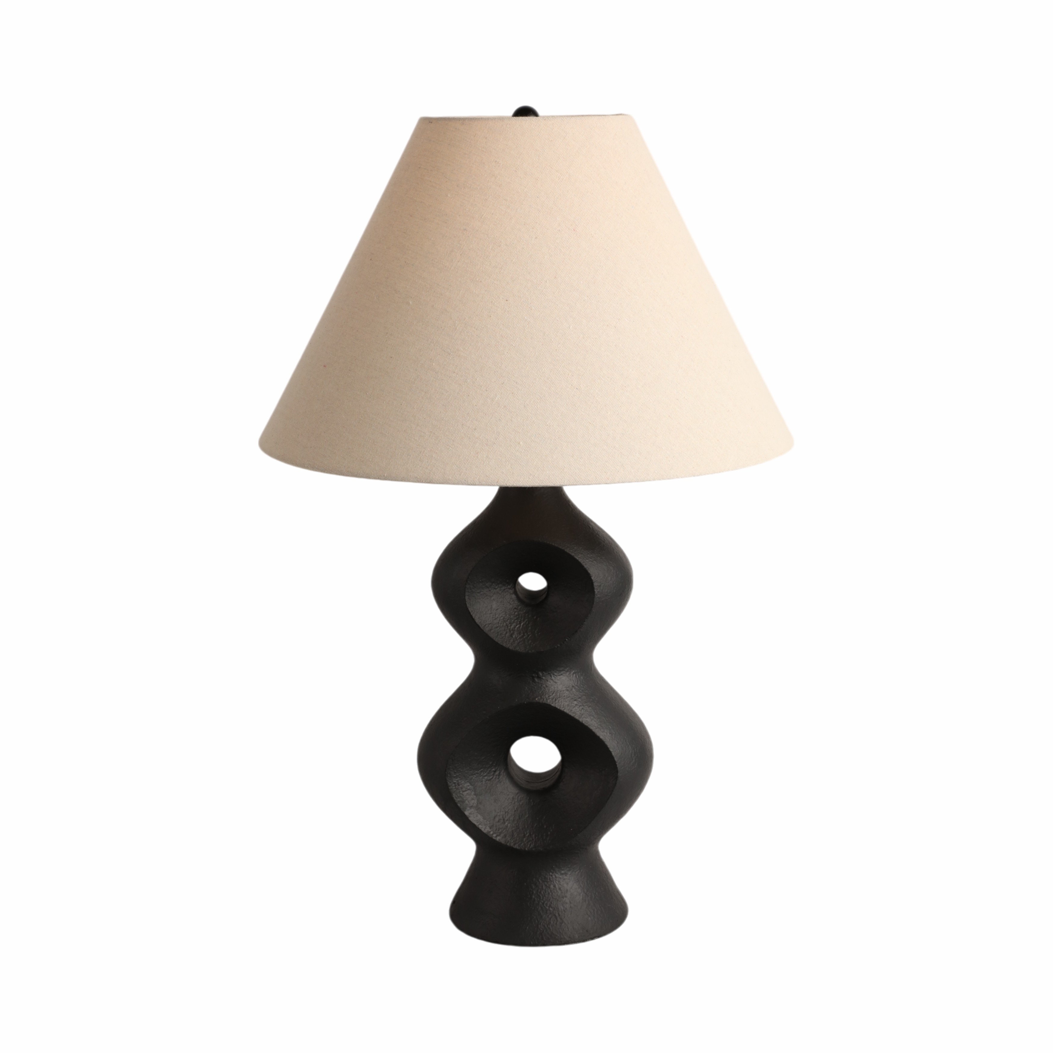 Sagebrook Home Ceramic & Iron Open Cut-Out Table Lamp, 28", Black/Tan Linen Shade - 18" x 18" x 28"