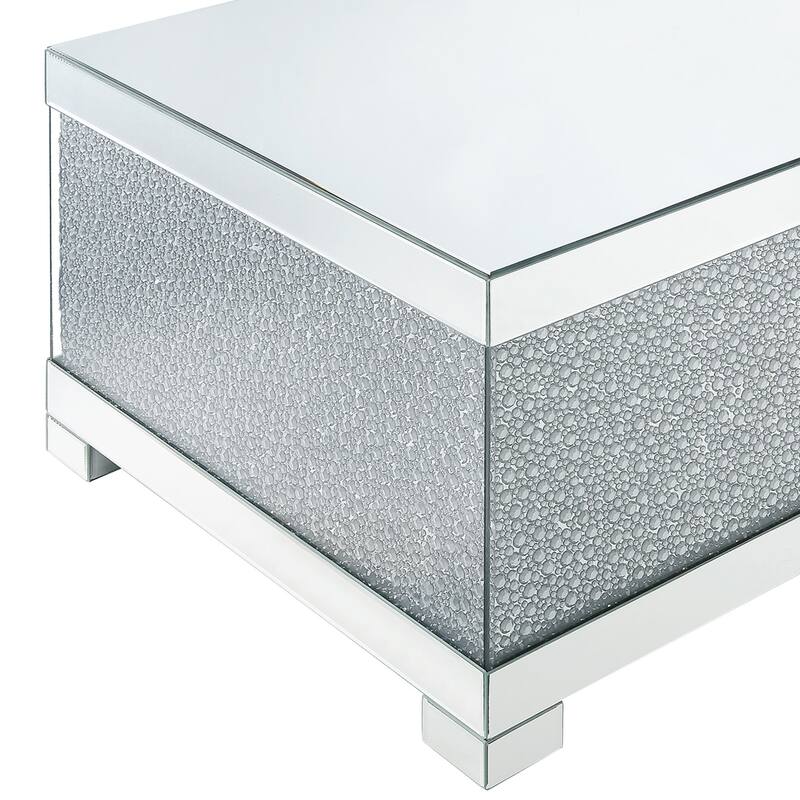 Rectangular Wooden Coffee Table with Faux Crystal Inlays, Silver