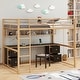 preview thumbnail 3 of 6, Full Metal Loft Bed w/Desk, Drawers & Bedside Tray, Charging, USB & Socket, Metal Bed Frame with Ladder & Guardrails,Gold+Black