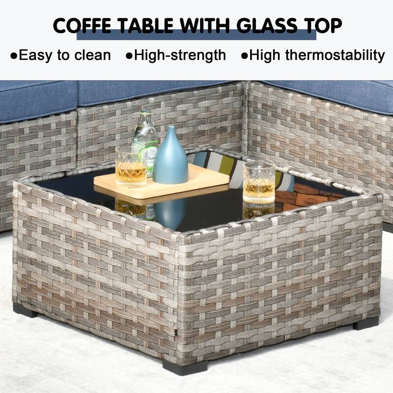 OVIOS Patio Wicker Furniture Wide Arm 12-piece Set with Table