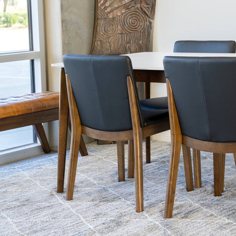 Laetitia 5-Piece Mid-Century Modern Dining Set w/4 Vegan Leather Dining Chairs in Black