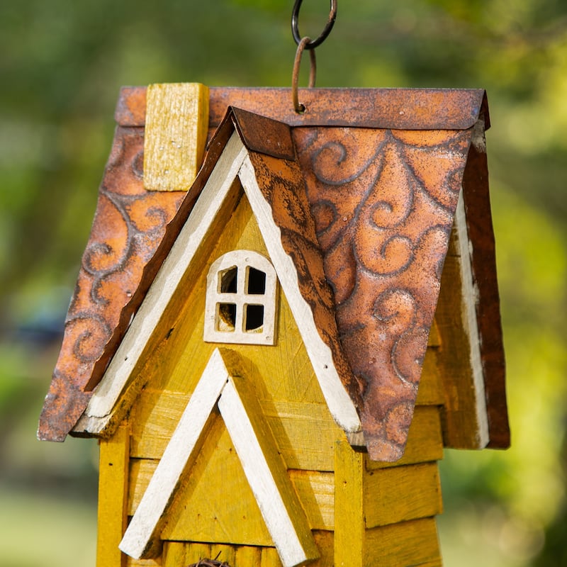 Glitzhome 12"H Retro Distressed Painted Solid Wood Cottage Birdhouse