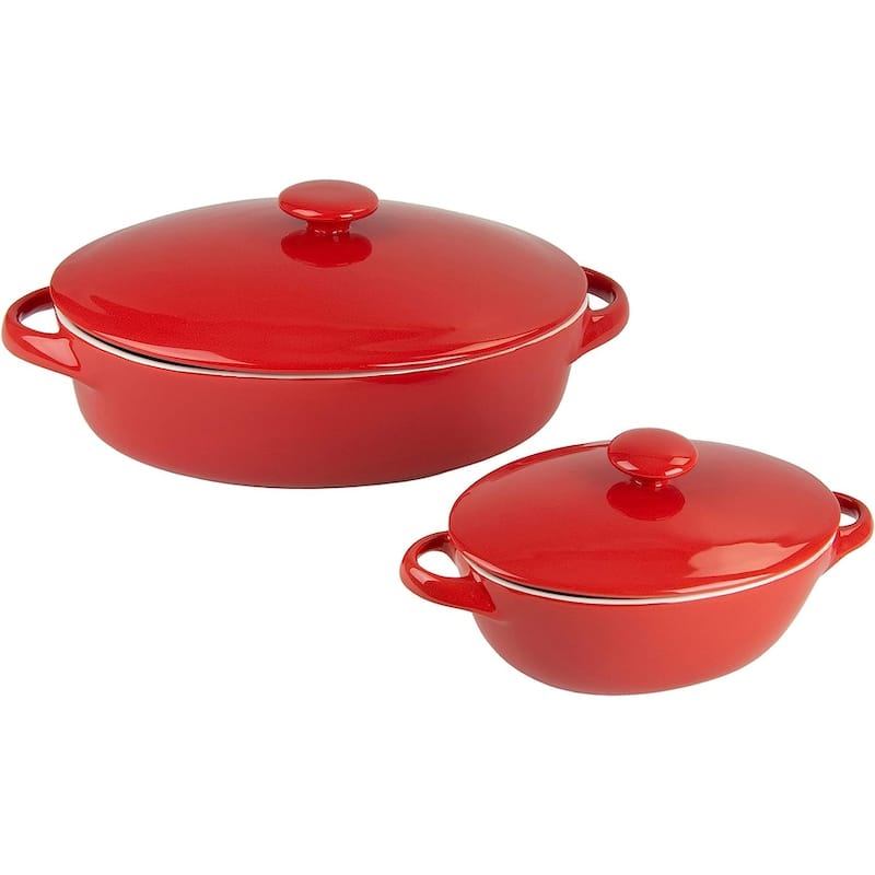 10 Strawberry Street Sienna Covered Casserole 10" and 7" Bakeware Set - Red