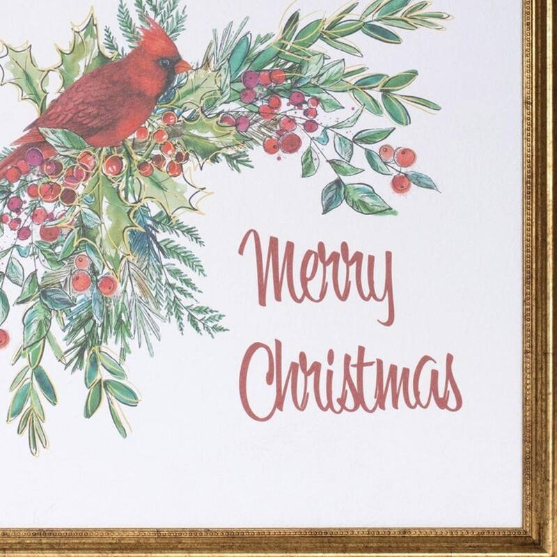 HomeRoots Merry Christmas Cardinal Gold Framed Wall Art