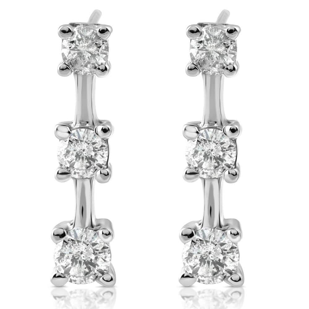 Bliss Diamond 1ct Three Stone Diamond Earrings White Gold