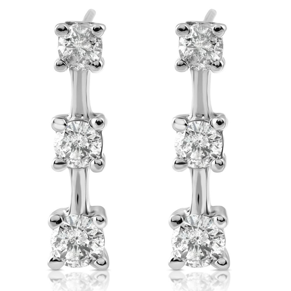 Bliss Diamond 1ct Three Stone Diamond Earrings White Gold