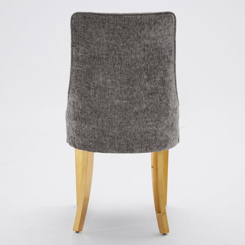 Family Chenille Dining Chair with Metal Curved Legs, Set of 2