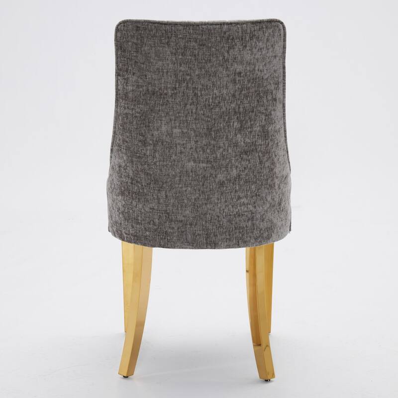 GDF Studio- Rayon Chenille Upholstered Dining Chair with Tufted Back & Golden Metal Base, Set of 2