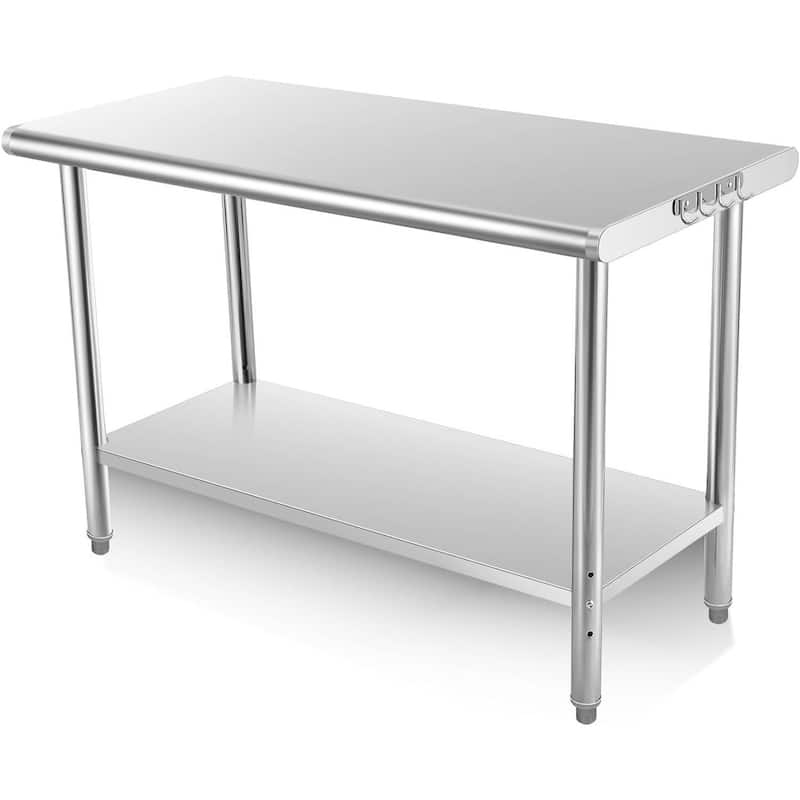 48 x 24 Stainless Steel Prep Table with Under Shelf, Hooks - 48 x 24