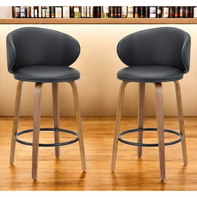 HomeRoots Set of Two 26" Black and Brown Faux Leather and Solid Wood Low Back Counter Height Bar Chairs